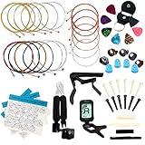 LOMEVE Guitar Accessories Kit Include Acoustic Strings, Tuner, Capo, 3-in-1 Restring Tool, Picks, Pick Holder, Bridge Pins, Nuts & Saddles, Finger Protector, Chord Chart (58PCS)