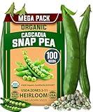 HOME GROWN - Snap Pea Seeds for Planting - Organic, Heirloom Cascadia Variety - 100 Non-GMO Vegetable Seeds - Cool Season Crop for Containers - Sweet Flavor, Fast Germination (Pisum sativum)