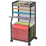 3IngSeagulls 5-Tier Rolling File Cart with Hanging File Folders, Mobile Desk File Organizer on Lockable Wheels, Wood & Mesh Paper Letter Sliding Trays Organization for Office, Home, School, Patent