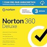 Norton 360 Deluxe 2025, Antivirus software for 3 Devices with Auto-Renewal – Includes Advanced AI Scam Protection, VPN, Dark Web Monitoring & PC Cloud Backup [Download]