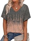Alaroo V Neck T Shirts for Women Dressy Short Sleeve Tunic Top Summer Clothes for Women 2025 Floral Print 14 L