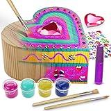Paint Your Own Wooden Kids Heart Treasure Box Kit - Basket Stuffers - Art Kits for Toddler Girl - Arts and Craft Gifts for Ages 4-6 Year Old Girls - DIY Jewelry Box Toys - Crafts Painting Gift