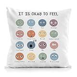 Qvapt Classroom Emotions Pillow Covers 18x18,Feelings Emotions Throw Pillow Cover,Boho Classroom Pillows for Kids Reading Corner Homeschool Teens Room Decor