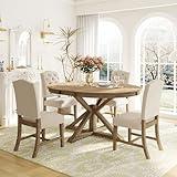 LUMISOL Round Dining Table Set for 4, Extendable Kitchen Table Set with 4 Upholstered Chairs, Farmhouse Table and Chairs Set for Kitchen, Dining Room, Natural