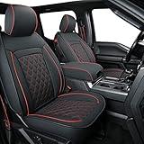 LUCKYMAN Club F150 Seat Covers Fit for 2010-2014 F150 SuperCrew with Waterproof Faux Leather(Full Set, Black&Red)