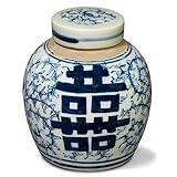 China Furniture Online Blue and White 4.5in Porcelain Double Happiness Small Chinese Jar with Lid