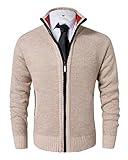 Vcansion Men's Classic Long Sleeve Full Zip Warm Knitted Cardigan Sweaters for Men Beige XL
