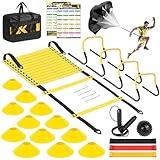 Agility Speed Training Equipment Set - 20ft Speed Ladder, 12 Cones, 4 Adjustable Hurdles, Jump Rope, Parachute, 3 Resistance Bands | Ideal for Basketball, Football, Soccer, for Kids, Youth, Adults