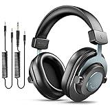FIFINE Studio Monitor Headphones for Recording-Over Ear Wired Headphones for Podcast Monitoring, Streaming Comfortable Equipment with Detachable Cables 3.5mm or 6.35mm Jack, Black, on PC/Mixer-H8
