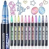 Outline Shimmer Markers, 12 Glitter Metallic Gel Pens for Coloring, Tween Teen Girl Birthday Gifts Trendy Stuff, Cool Fun Art Crafts School Journaling Supplies for Kids Girls Ages 4 8 10 16 Year Old