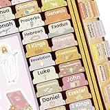 Bible Tabs with Unique Stickers, Laminated Bible Tabs for Women & Men, Christian Gifts, Boho Theme, Large Print Bible Tabs for Easy Navigation, Bible Book Index Tabs Labels, Bible Study Supplies