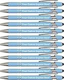 ExpressDesigns™ - Pastel Premium Custom Pens with Stylus | Personalized Soft-Touch Printed Name Pens w/Black Ink - Imprinted w/Logo or Message - 12 pcs/pack (Pastel Blue)