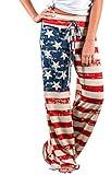 Elsofer 4th of July Pants for Women July 4th Womens Clothing Ladies USA American Flag Print Patriotic Casual Pants(S, Red)