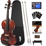 Mendini By Cecilio 3/4 Violin For Beginners, Black Solid Wood - Flamed Acoustic Violins Set with Case, Tuner, Shoulder Rest, Bow, Rosin, Bridge & Strings