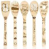Eartim Autumn Wooden Cooking Utensil Set - 7Pcs Fall Pumpkin Kitchen Cooking Gadget Natural Carve Bamboo Spoon Slotted Spatula Non-Stick Cookware Utensil Birthday Housewarming Gift Autumn Party Supply