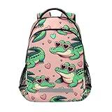 ALAZA Alligator Crocodiles Pink Backpack Girls Kids Backpacks Boys School Bookbag 3rd 4th 5th Grade Casual Daypack Laptop Shoulder Bag with Chest Strap