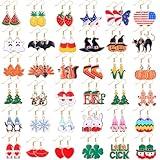 Nosiny 36 Pairs Holiday Earrings Variety Pack Summer Fall Thanksgiving Gifts for Women Teacher Holiday Party Favors(Stylish Hook Earrings)