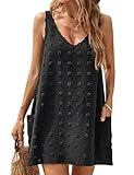 Blooming Jelly Womens Casual Sun Summer Dresses Sleeveless Bathing Suit Cover Up Mini Beach Dress (Medium, Black)