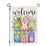 CROWNED BEAUTY Easter Garden Flag Floral Mason Jar 12x18 Inch Double Sided for Outside Small Burlap Holiday Welcome Yard Flag