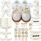 AIERSA Shoes Charms for Sneakers Socks, 43pcs Pearl Shoe Lace Charms Jewelry, Junk Socks Pins, Stylish Decoration for Women, Brooch Pins Buttons for Clothes, Hats Decorations