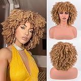 Vitorish Kinky Curly Synthetic Hair Wig 10 Inches 230g/Piece Small Afro Wig with Bangs for Black Women Fluffy and Soft Ombre Blonde Hair Replacement Wigs (Ombre Blonde)