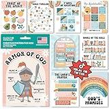 Hadley Designs Sunday School Decorations for Classroom – 9 Bible Posters for Kids, 11x14in Books of the Bible Poster, 10 Commandments, Fruits of the Spirit & More – Retro Christian Classroom Decor