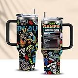 CGMIBAS Gamer Gifts for Men Boys Tumbler with Handle and Straws 40oz Stainless Steel Gamer Insulated Travel Cups - Birthday Present for Men, Dad, Son, Husband - Gaming Gifts for Him Coffee Mugs