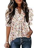 Bashafo Womens Fashion 2025 Spring Outfits for Women 2025 Summer Shirts Short Sleeve Tops Clothes Trendy White Red Floral L