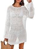 MixShe Beach Vacation Clothes for Women 2025 Fashion Cover up Summer Dresses Crochet Swim Suits Womens Bathing Outfits Cream Large