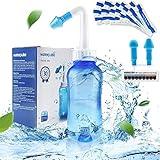 Waterpulse Neti Pot Sinus Rinsing,Nasal Wash Bottle Sinus Rinsing Bottle Cleaner Pressure Irrigation Neti-Pot with Sticker Thermometer for Adult & Kid (300ml with 30 Nasal Wash Salt Packets,Blue)