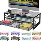 gianotter Computer Monitor Stand Riser, Desk Organizers and Accessories with Drawer, Office Desk Accessories & Workspace Desktop Organizers Storage for Classroom Office Supplies (Black)