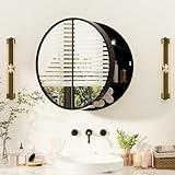 Royal Windsor Round Medicine Cabinet Mirror, Bathroom Mirror Wall Cabinet with Storage and Shelf, Surface Wall Mounted,Arched Cabinet Makeup Vanity Mirror for Bedroom, Black