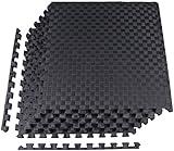 BalanceFrom Puzzle Exercise Mat with EVA Foam Interlocking Tiles for MMA, Exercise, Gymnastics and Home Gym Protective Flooring, One Inch Thick, 24 Square Feet, Black