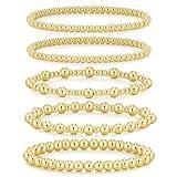 adoyi Gold Bracelets for Women, 14K Gold Plated Beaded Stretch Bracelet Strand Bead Ball Bracelets stack Set Trendy Adjustable Non Tarnish Jewelry Sets for Womens Gifts