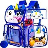 KLFVB 3PCS Clear Backpack for Boys, Kids Transparent Bookbag Stadium Approved, See Through School Bag for Elementary Preschool - Blue Dinosaur