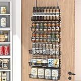 JKsmart 6-Tier Spice Rack Organizer with Door Hook, Wall Mounted & Over the Door Spice Racks for Kitchen Pantry Door Cabinet, Two Size, Large Capacity, Black