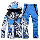 Men's Ski Suit Waterproof Snow Suits Two Piece Snowboard Jacket and Pants Set Outdoor Windproof Winter Warm Snowsuits(Blue+Blue,M)