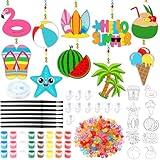 Sonwyoung 30 Sets Summer Suncatchers Craft Kits, Summer Beach Fruit Window Art Stained Glass Sun Catcher Kits Make Your Own Painting Ornaments for Adult Craft Party Art Activities