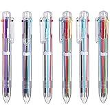 EEOYU 6 Pack Multicolor Pens 0.5mm 6-in-1 Retractable Ballpoint Pens 6 Colors Transparent Barrel Ballpoint Pen for Office School Supplies Students Children Gift