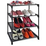 HITHIM 4 Tiers Small Shoe Rack,Narrow Stackable Shoe Shelf Organizer,Sturdy Shoe Stand, Non-Woven Fabric Metal Shoe Racks for Entryway, Doorway and Bedroom Closet