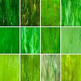 LITMIND 12 Sheets Green Stained Glass, 4 x 6 Inch Mosaic Tiles for Crafts, Starter Kit for Adults, Art Glass for Making Projects (Mixed Green)