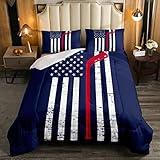 Erosebridal American Flag Comforter Set, Hockey Bedding Set Twin for Kids Boys Teens Young Men, Sports Games Duvet Sets USA Federations Stars Stripe Down Comforter with 1 Pillow Case, Dark Blue