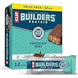 CLIF BUILDERS Protein Bars - Chocolate Mint Flavor - 20g Plant Based Protein - Gluten Free - Non-GMO - Low Glycemic - No Artificial Sweeteners - Value Pack, 2.4 oz. (12 Count)