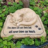 Cat Memorial Stones Grave Markers with A Sleeping Cat Statue on The Top - Cat Garden Stones Grave Stones Cemetery Markers Sympathy Cat Memorial Gifts Loss Gifts Outdoors, 8.5"x7"x3.5"