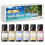 EUQEE Summer Fragrance Oil Gift Set of 6，Holiday Island Essential Oils Set for Humidifier, Aromarathepy-Pineapple, Coconut, Sea Breeze, Bubble Gum, Bay Rum, Marshmallow(10ml)
