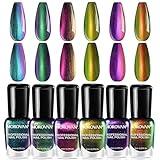 Morovan Fingernail Nail Polish Set: Holographic Metallic Lacquer Air Dry Nail Polish Regular Nail Pack 0.27oz Glitter Finger Nail Bulk Toenail Polish Kit Gift for Women