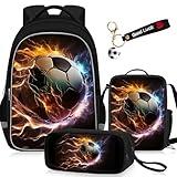 TILYTADLY School Backpack for Boys - 4pcs Soccer Boys Backpack with Lunch Box and Pencil Case for Kids Children Teens Elementary Middle School - Students Bag for Ages 6-18,17″Bookbag Travel Back Pack
