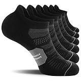 CelerSport 6 Pack Men's Running Ankle Socks with Cushion, Low Cut Athletic Tab Socks, Black + Grey, Large