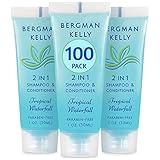 Bergman Kelly - Travel Size 2 in 1 Shampoo & Conditioner - 1 fl oz, 100 PK, Tropical Waterfall - Delight Your Guests w/Invigorating & Refreshing Shampoo Amenities - Small Hotel Toiletries in Bulk