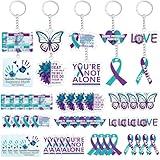 Remuuly 50 Pcs Suicide Prevention Awareness Keychain Favor Bulk Suicide Awareness Charity Campaign Supplies Purple Teal Ribbon Acrylic Keychain Gifts Seminar Stationery Supplies